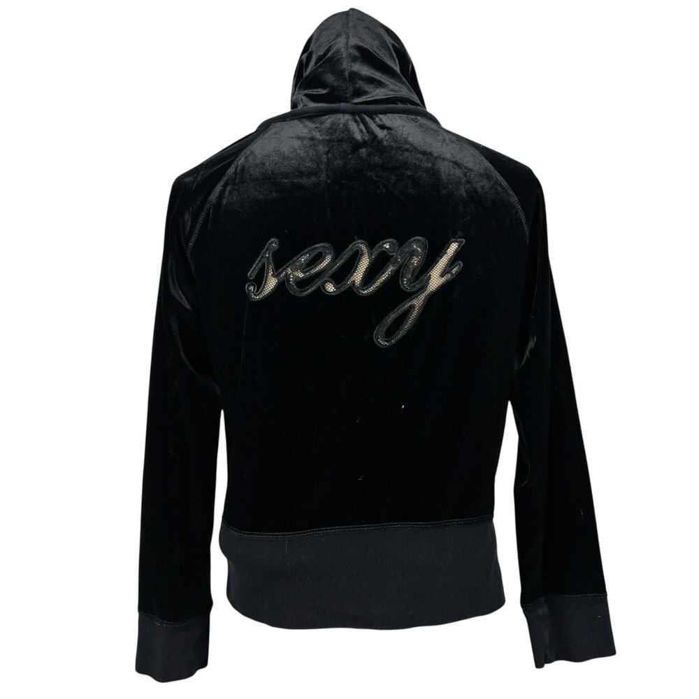Victoria's Secret Y2K Sexy Little Things Sexy Lace Cut Out Black Velour Hoodie M